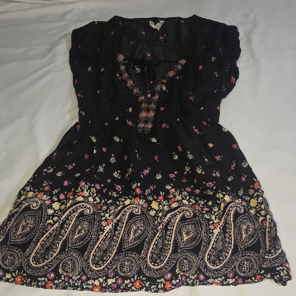 Free People Black Floral Blouse